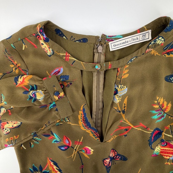 Abercrombie & Fitch Pants - Abercrombie Fitch Olive Green Butterfly Floral Print Romper Jumpsuit Size 00